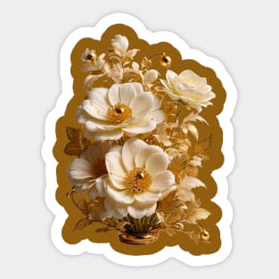 Golden Vase: Vegetable Ornament Of White And Gold Sticker
